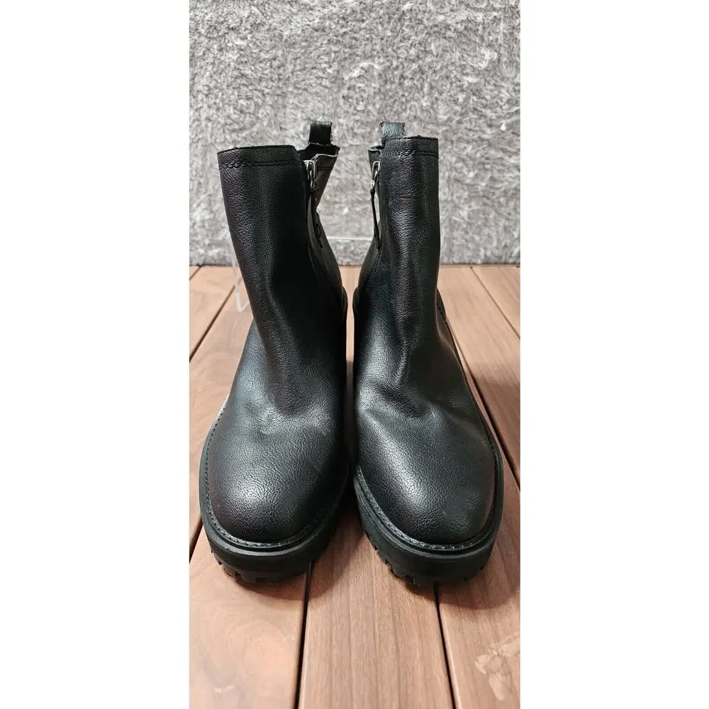 Zodiac Julie Black Lugged Sole Vegan Leather Wedge Booties Boots Side Zip‎ Sz 10